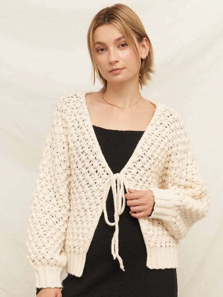 Willow Tie-Front Cardigan in Ivory