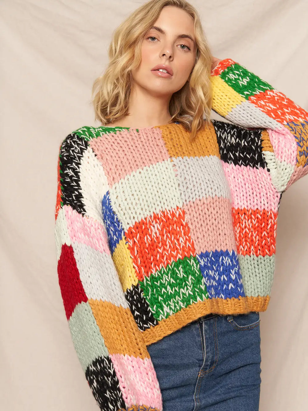 Rainbow Row Patchwork Sweater in Multi Color, view 2