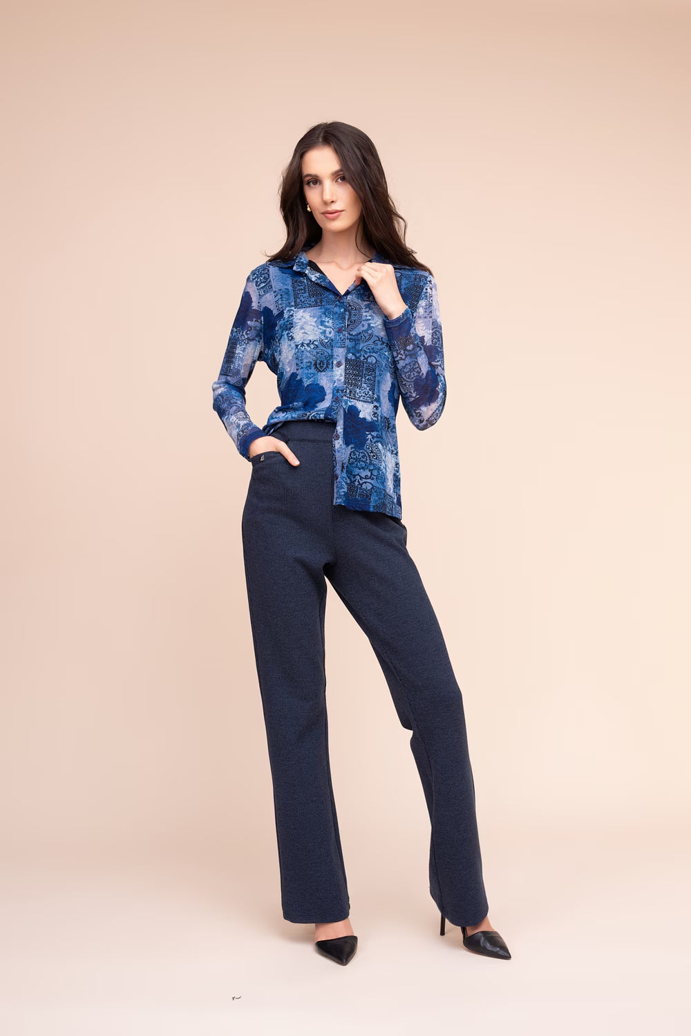 Dream Fit Straight Leg Pant in navy by Alison Sheri, front view