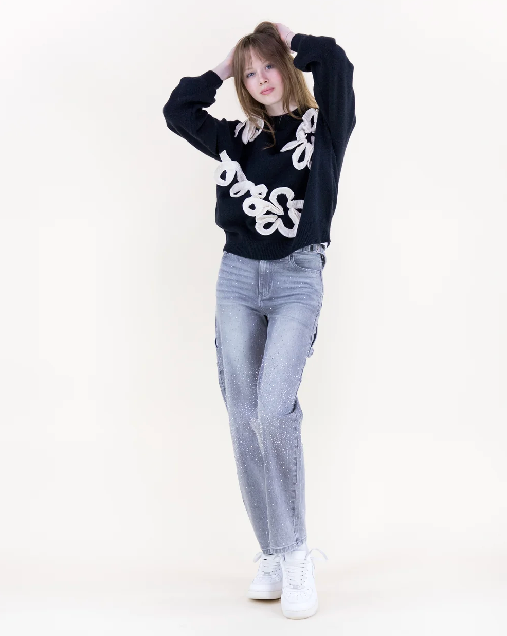 Alpenrose Floral Crew Sweater in black by Original