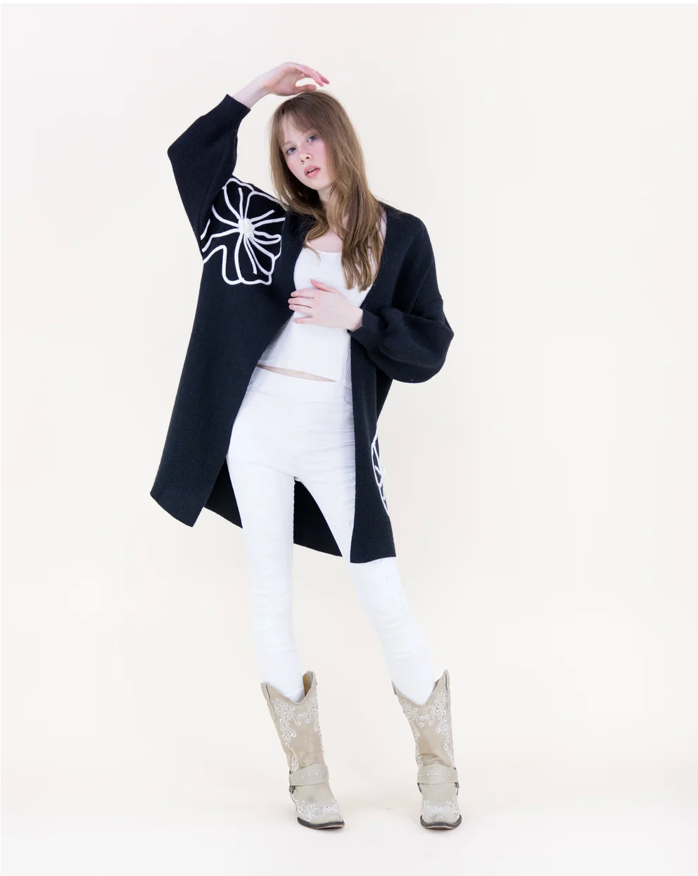 Alpine Meadow Floral Open Cardigan in black by Original
