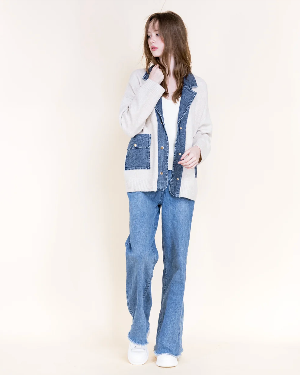 Aspen Denim Trim Boyfriend Cardigan for women