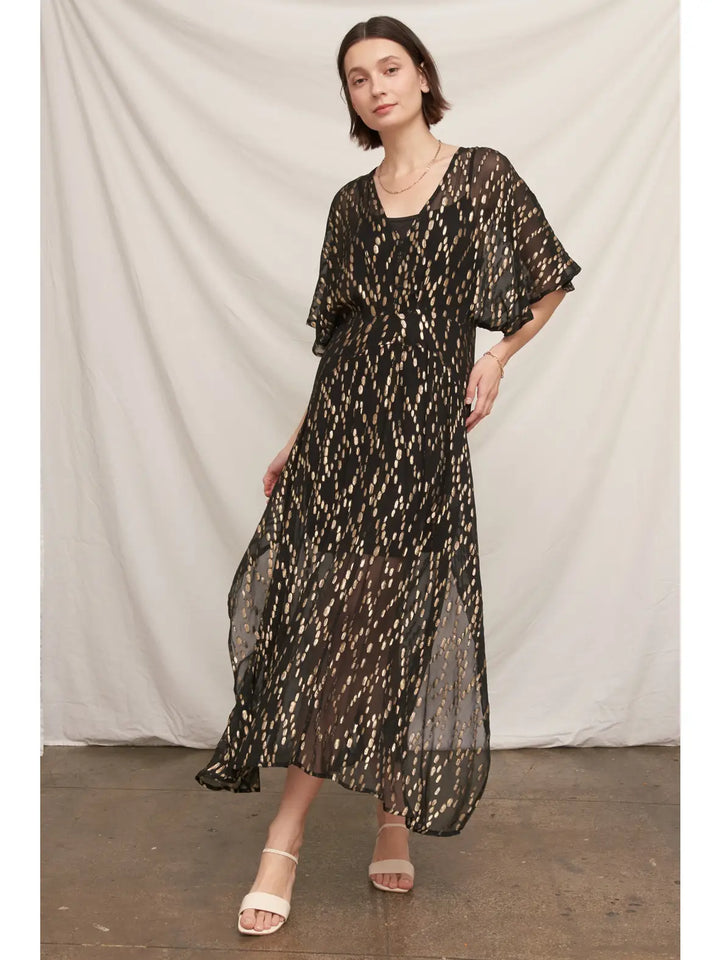 Celeste Lurex Maxi Dress in Black Gold, view 6
