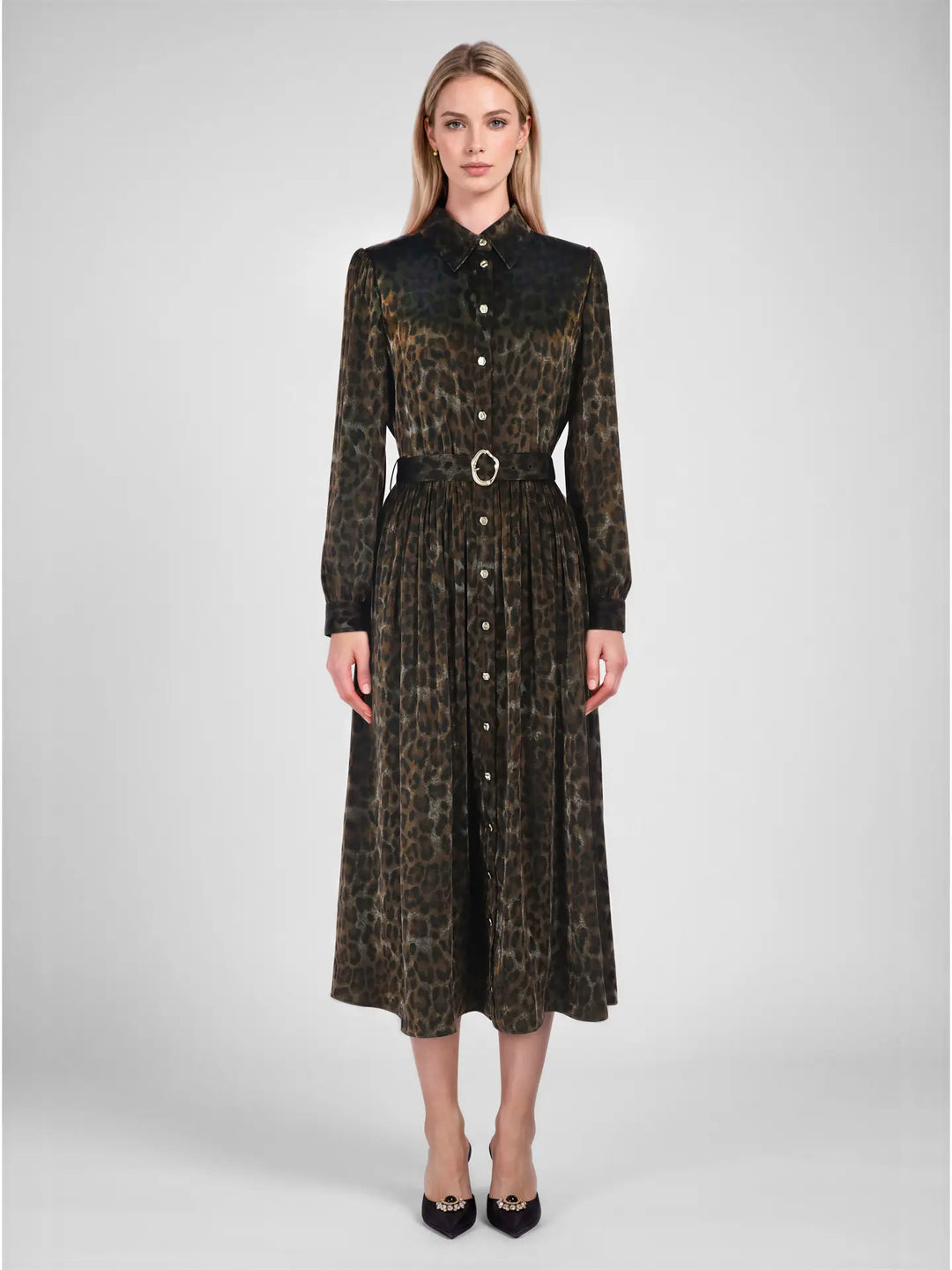 Serengeti Belted Leopard Midi Dress