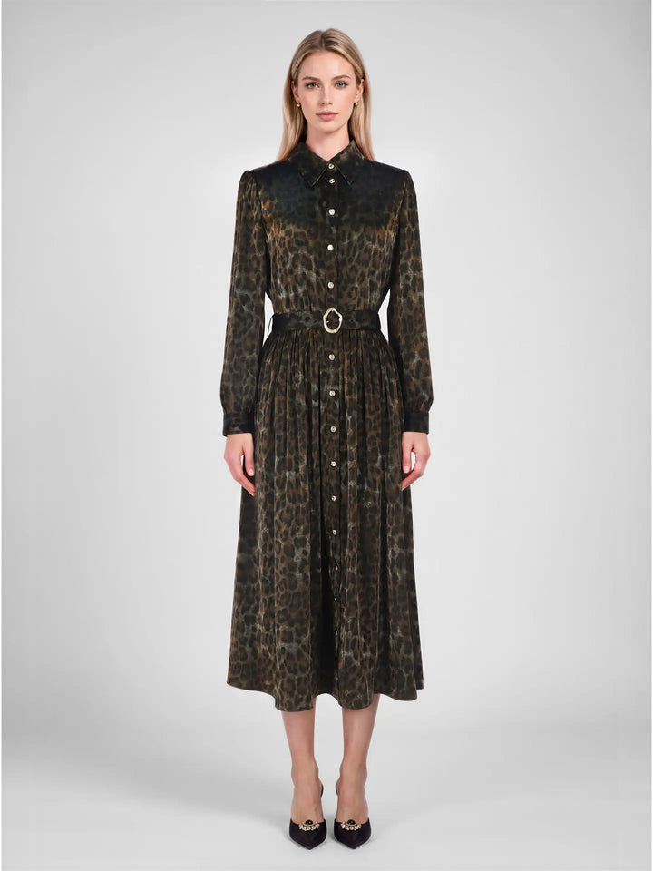 Serengeti Belted Leopard Midi Dress