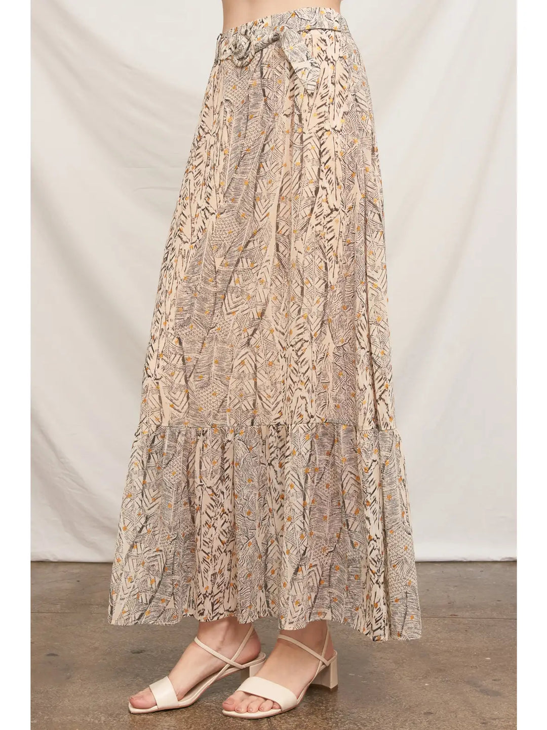 Sylvie Belted Maxi Skirt in Beige Black, view 4