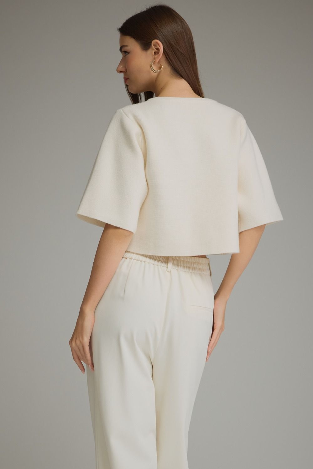 Bianca Button Cardigan in cream, back view