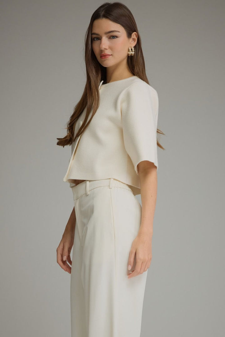 Bianca Button Cardigan in cream, side view