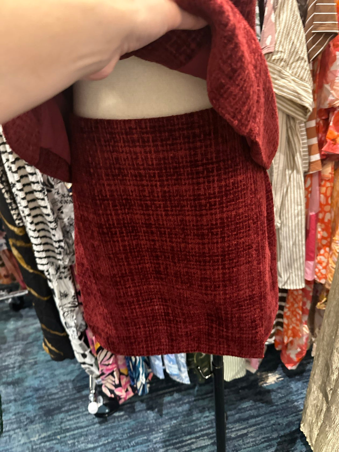 Burgundy chenille Bordeaux Tweed Mini Skirt