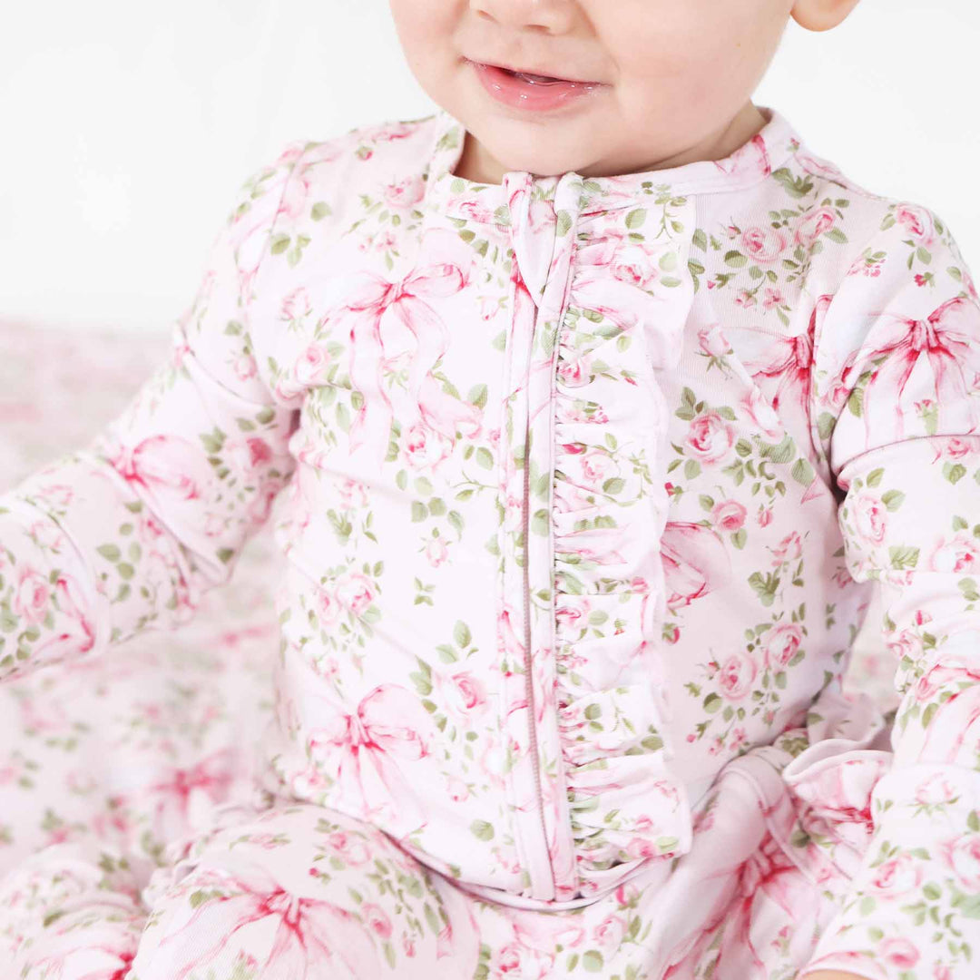 Bows in Bloom Ruffle Zipper Footie