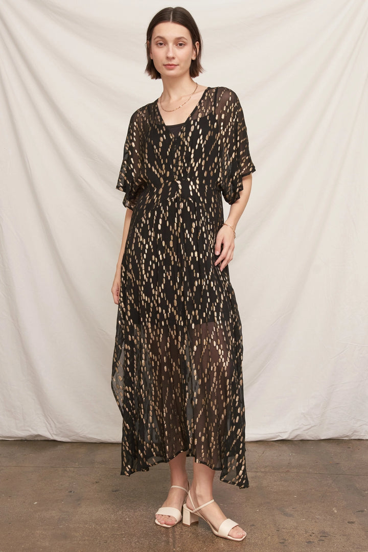Celeste Lurex Maxi Dress in Black Gold, view 7