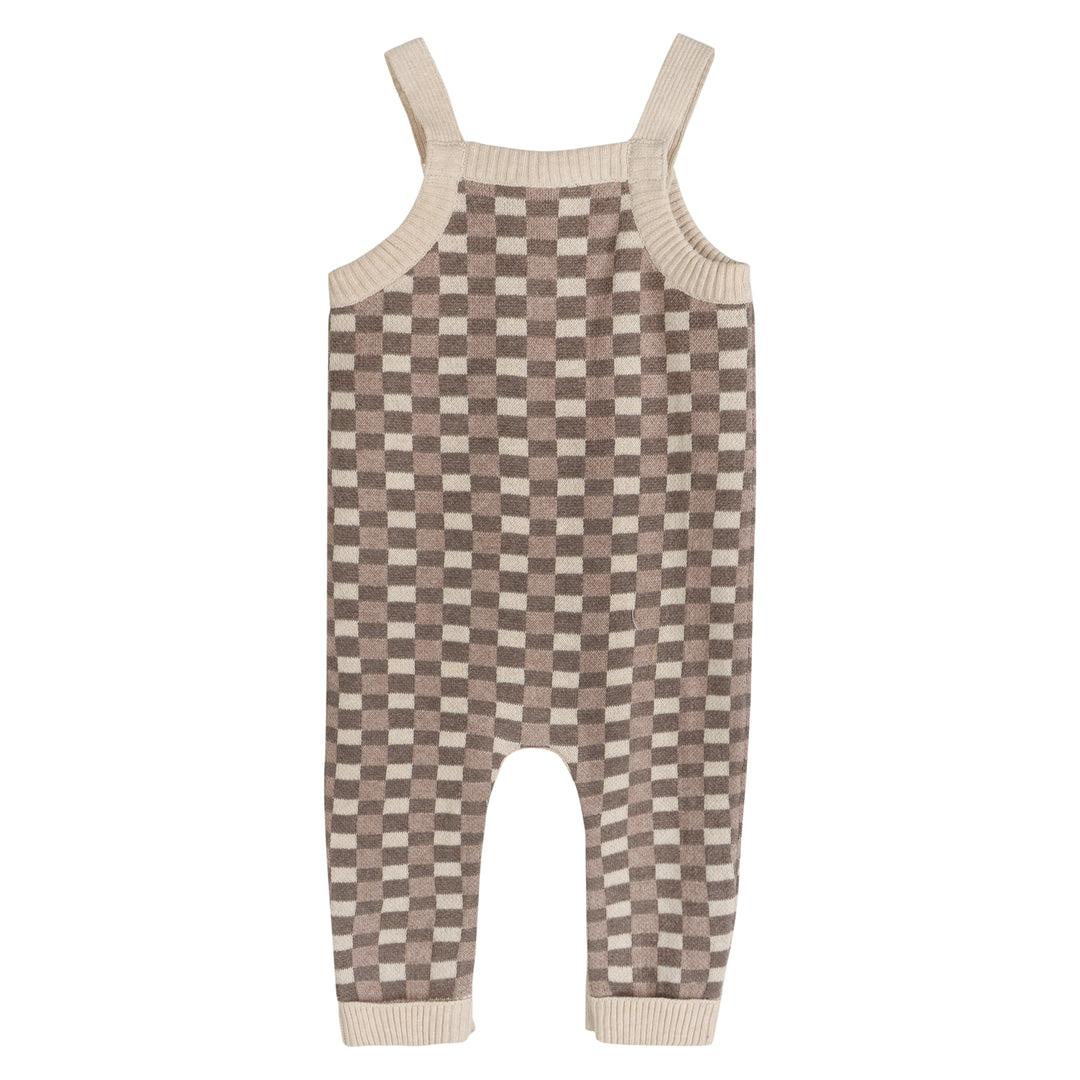 White long-sleeve top included with the Checkered Dog Baby Overall Set