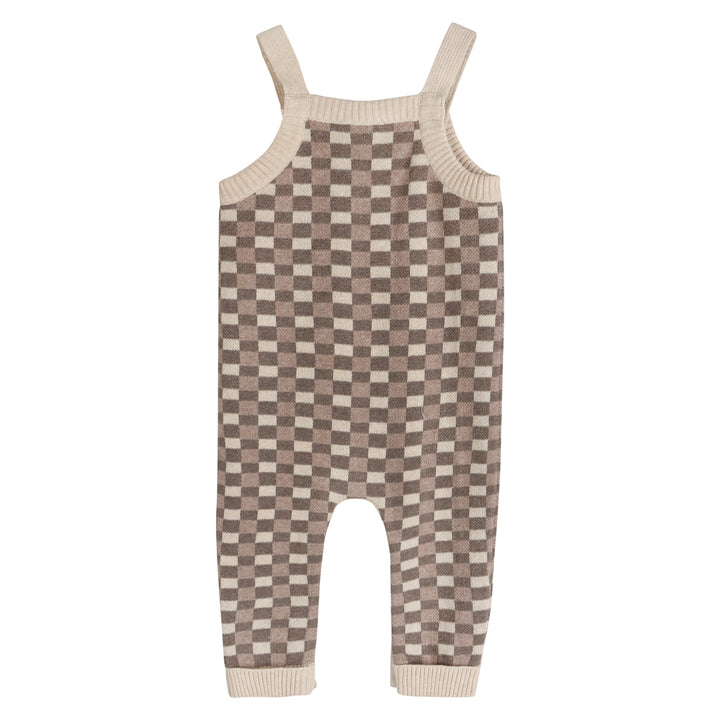 White long-sleeve top included with the Checkered Dog Baby Overall Set