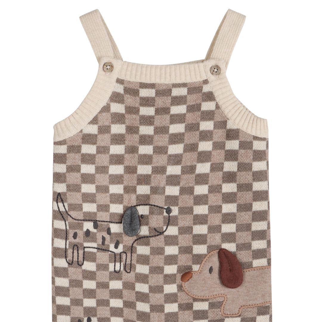 Organic cotton marl brown checkered dog baby overall set by Viverano