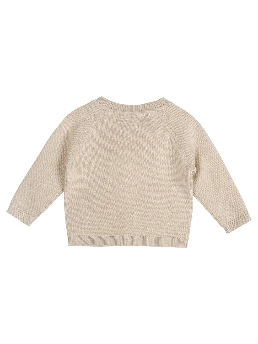 Bear appliqué detail on the Cozy Bear Baby Cardigan by Viverano