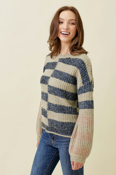 Changing Colors Sweater, Taupe/Navy