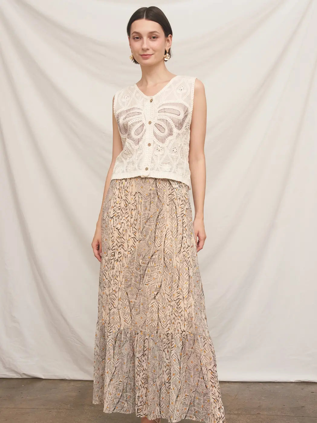 Sylvie Belted Maxi Skirt in Beige Black
