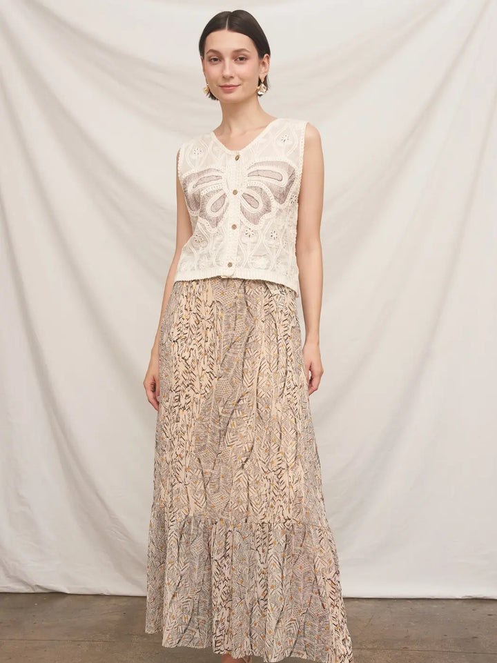 Sylvie Belted Maxi Skirt in Beige Black