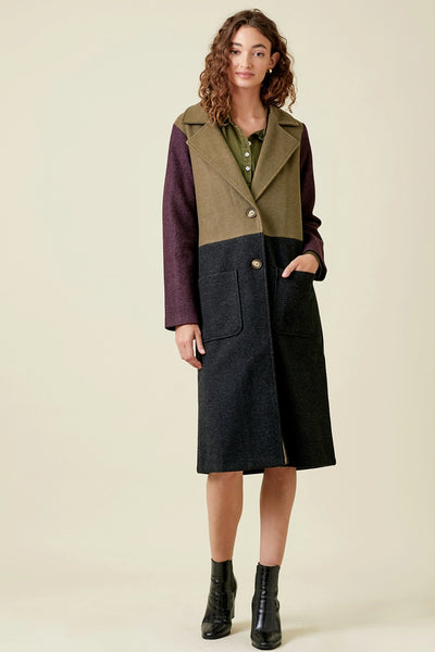 Leona Color Block Coat, Olive