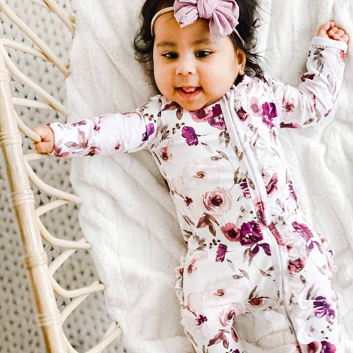 Demi's Dusty Purple Ruffle Footie