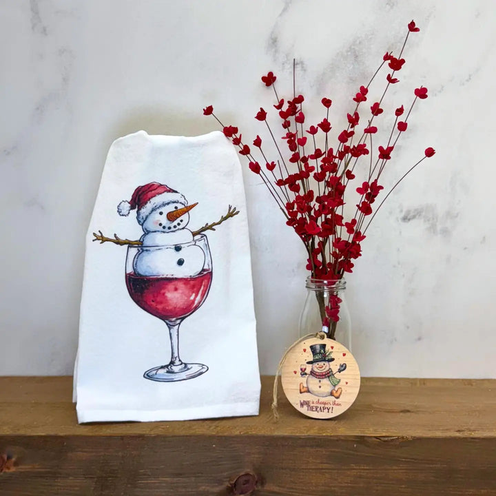 Snowman Wine Tea Towel