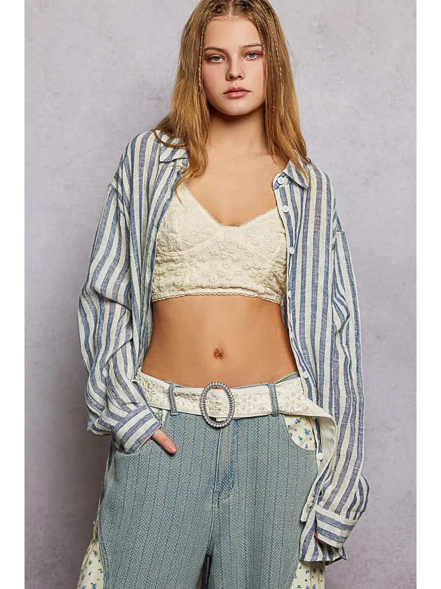 Maya Oversized Striped Linen Shirt