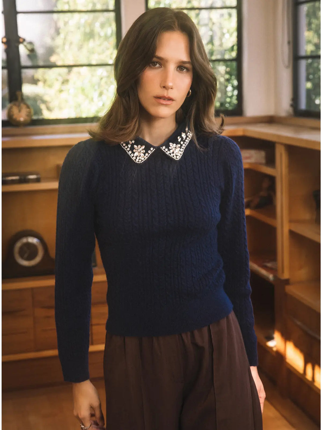 Opaline Jeweled Collar Sweater