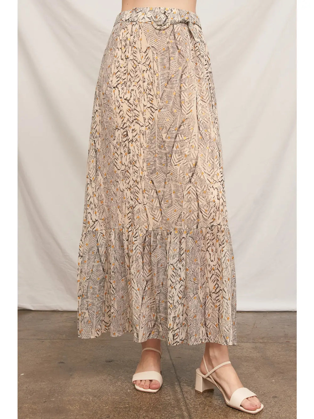 Sylvie Belted Maxi Skirt in Beige Black, view 2