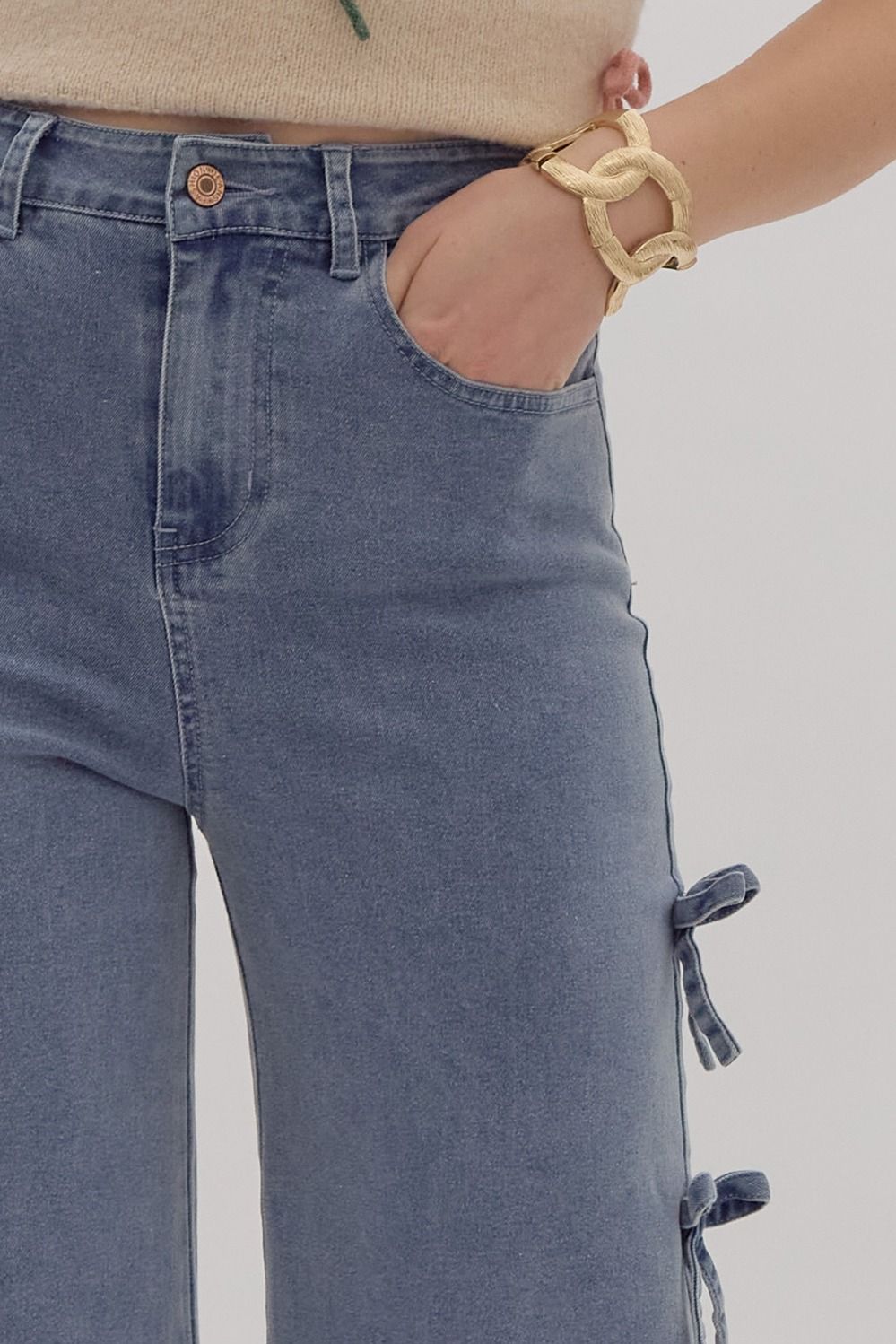 Denim Bow Cropped Jeans