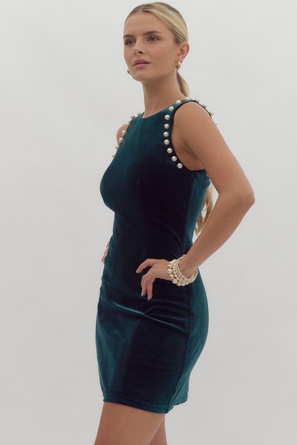 Pearls & Kisses Velvet Dress D25034 Entro Hunter Green / L Pearls & Kisses Velvet Dress D25034 Entro Hunter Green / L