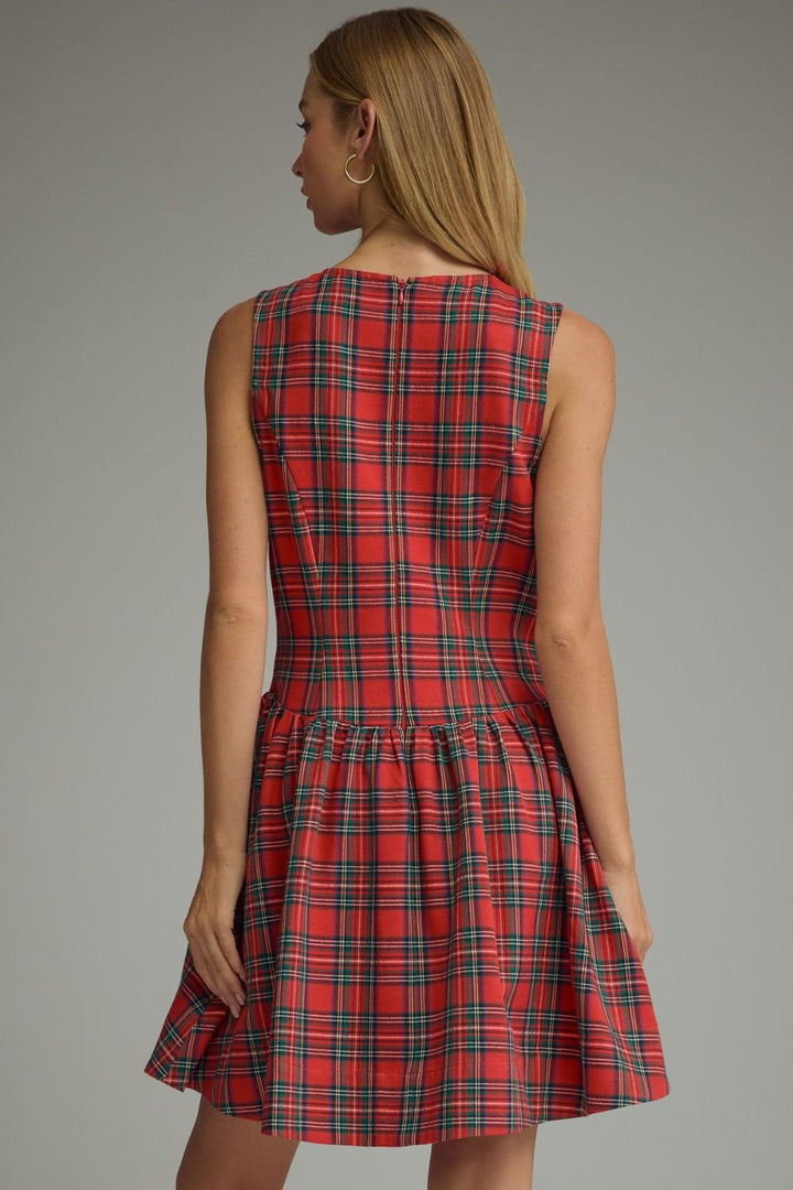 Tartan Belle Sleeveless Dress in red tartan, back view