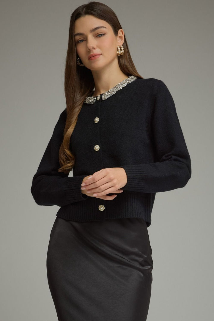 Noelle Crystal Trim Cardigan
