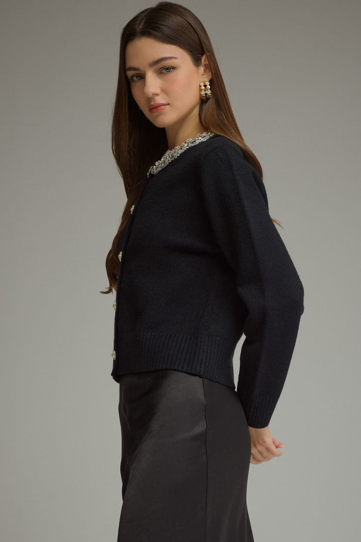 Noelle Crystal Trim Cardigan