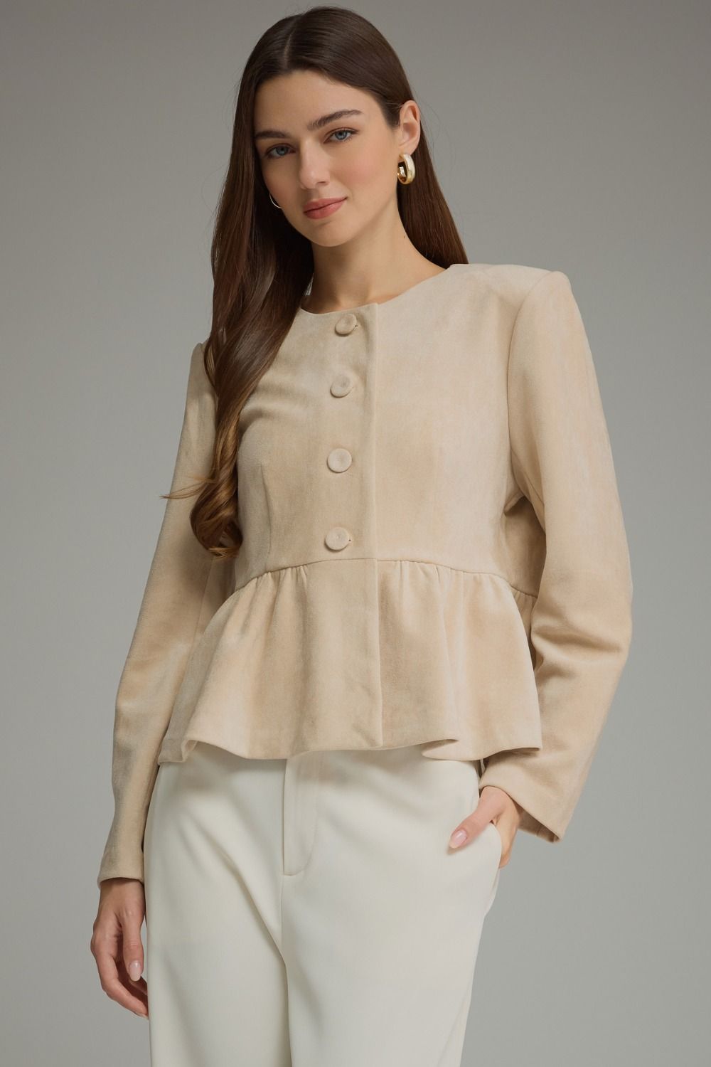 Marisol Faux Suede Peplum Jacket