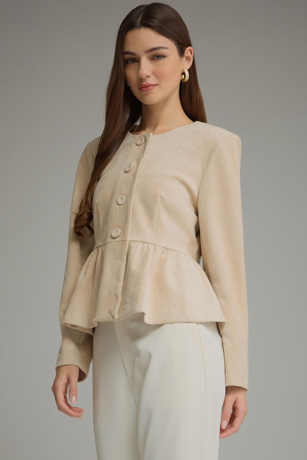 Marisol Faux Suede Peplum Jacket
