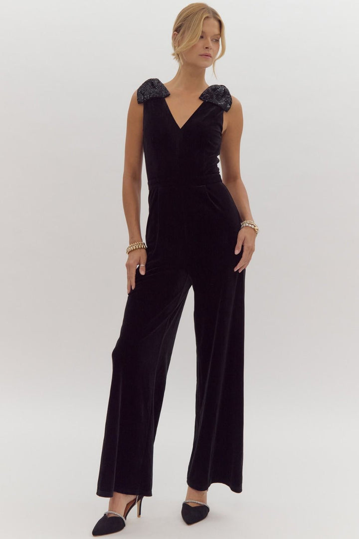 Sparkle Bow Velvet Jumpsuit