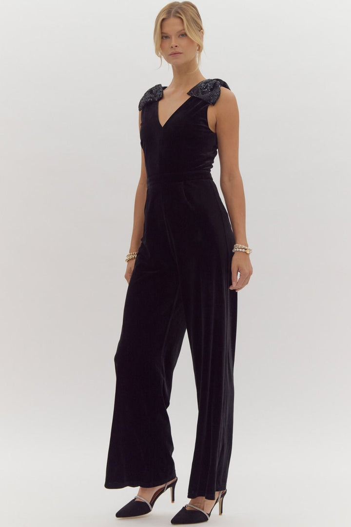 Sparkle Bow Velvet Jumpsuit