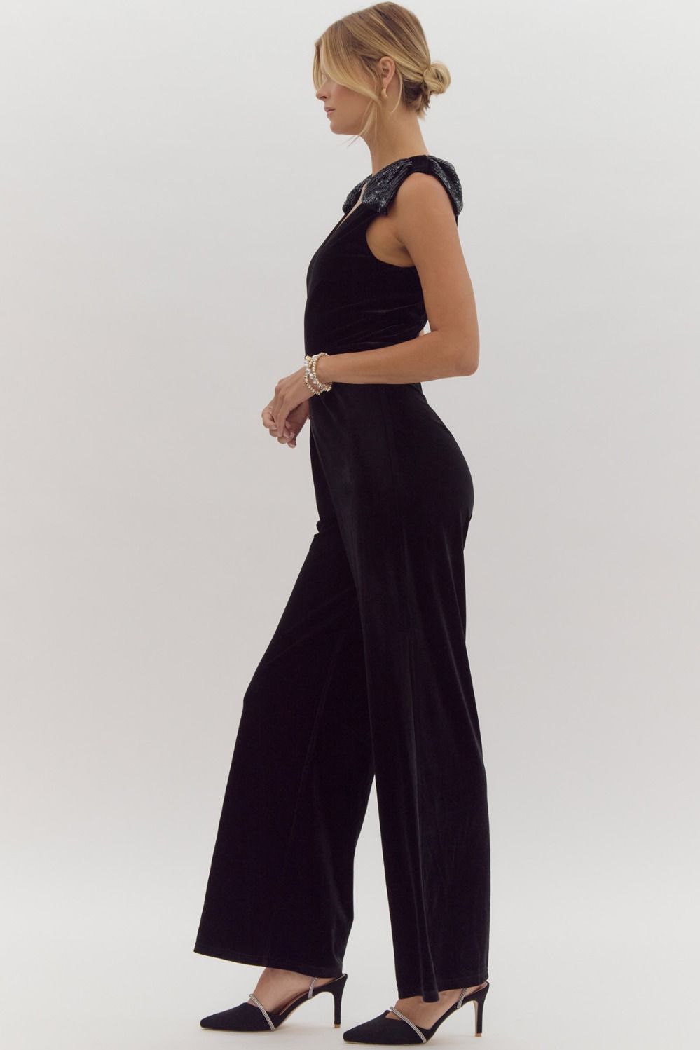 Sparkle Bow Velvet Jumpsuit