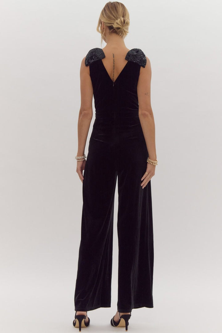 Sparkle Bow Velvet Jumpsuit