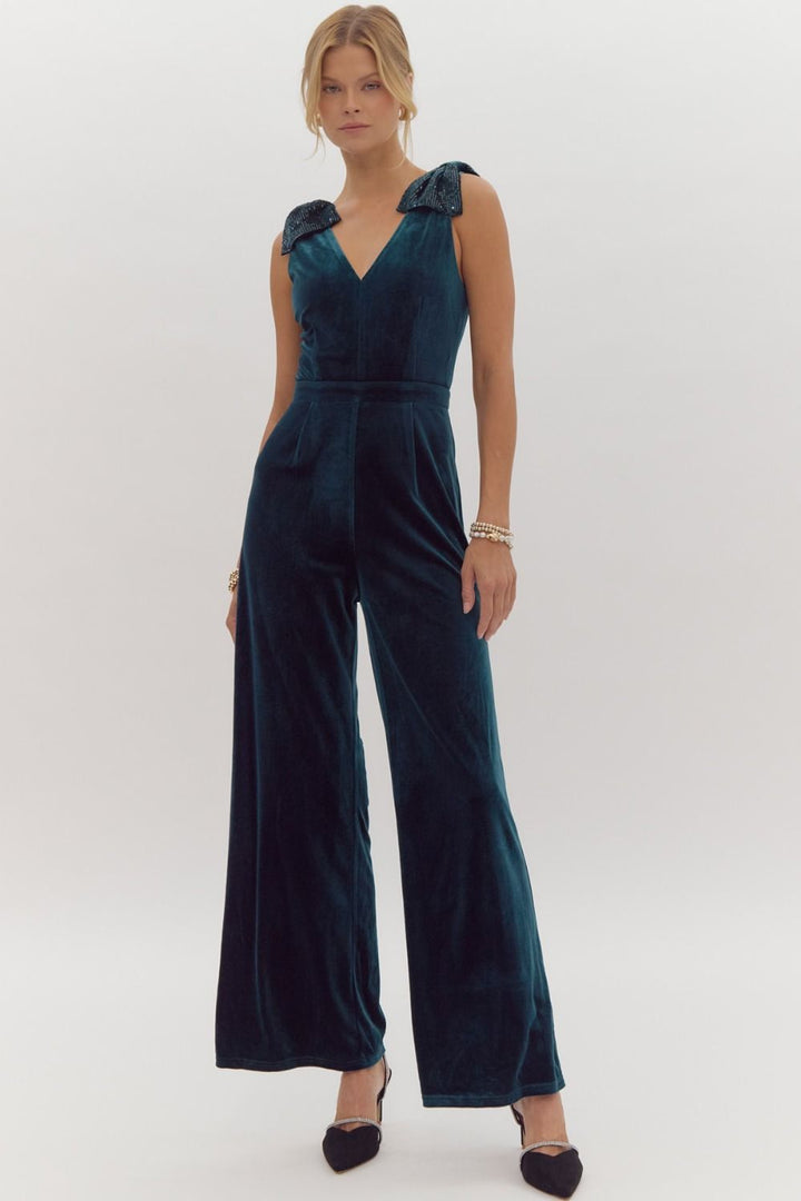 Sparkle Bow Velvet Jumpsuit