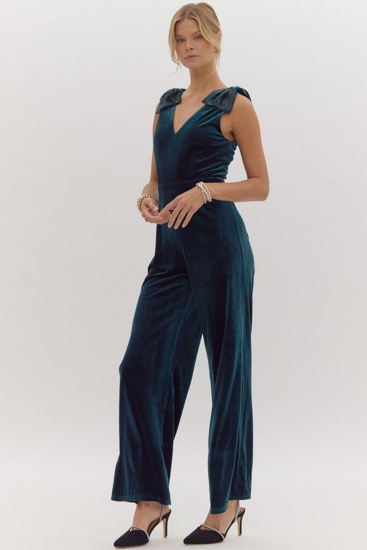 Sparkle Bow Velvet Jumpsuit