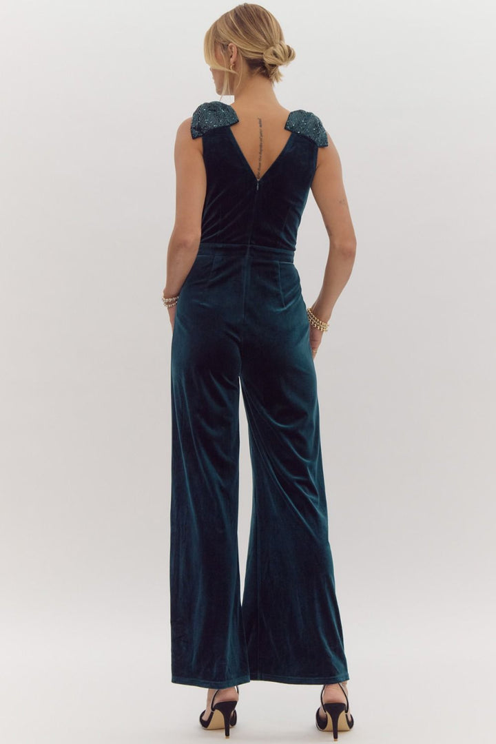 Sparkle Bow Velvet Jumpsuit