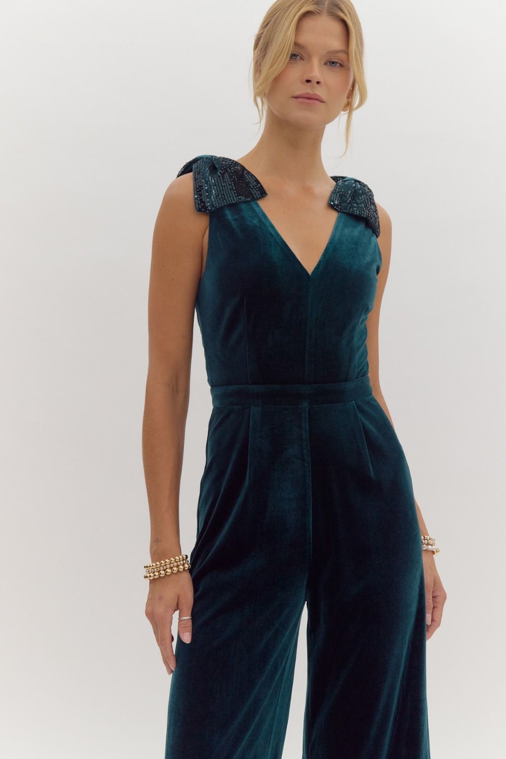 Sparkle Bow Velvet Jumpsuit