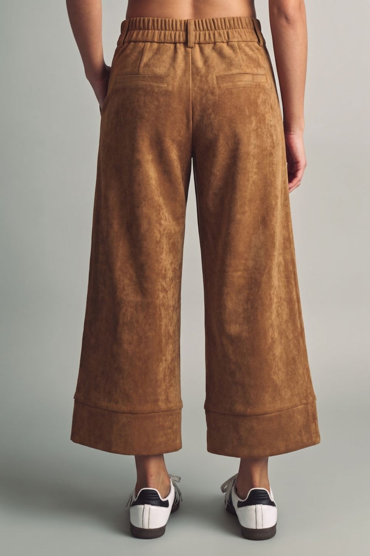 Esme Suede Wide Leg Pants in camel, back view