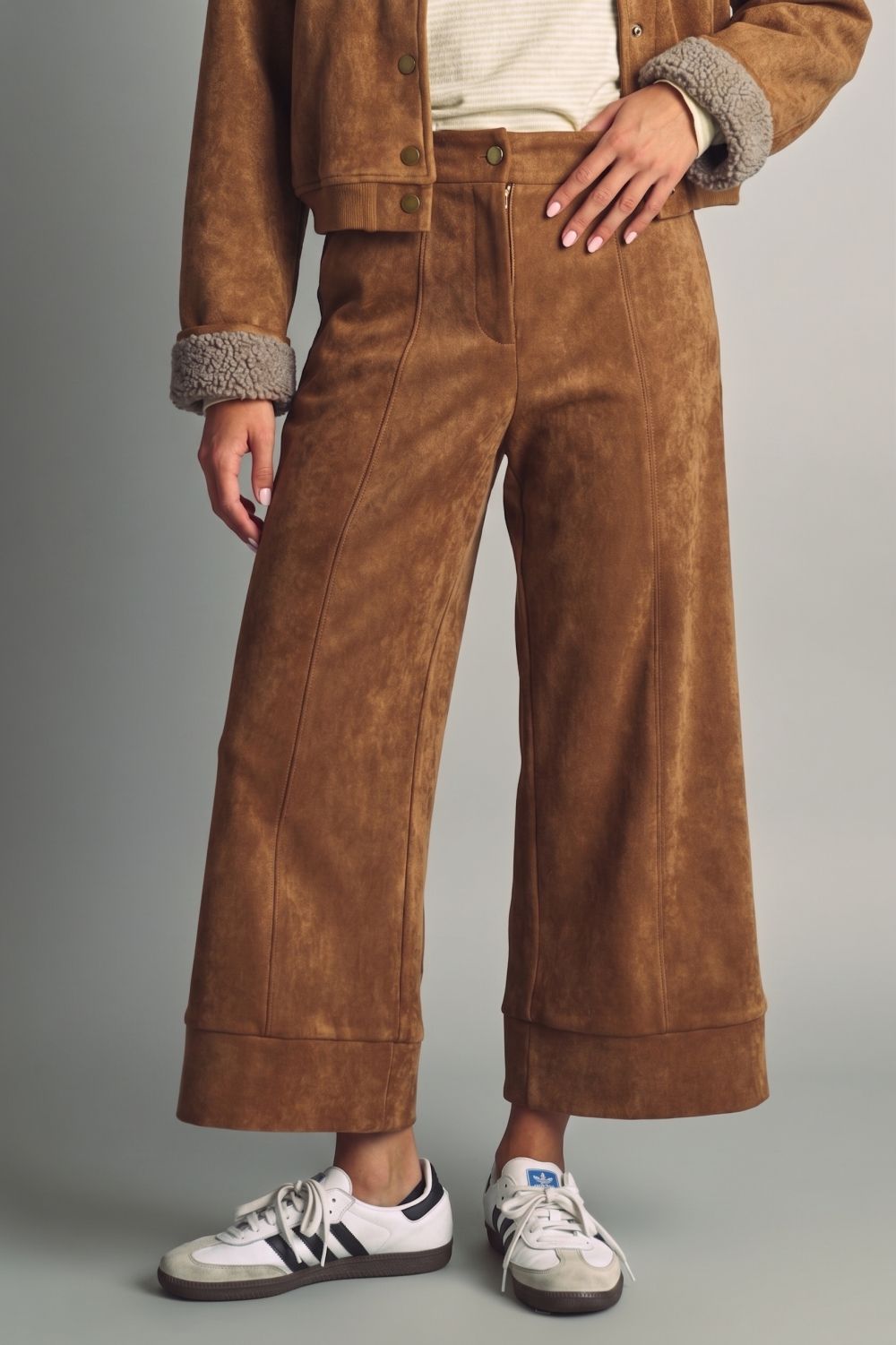 Esme Suede Wide Leg Pants in camel, front view