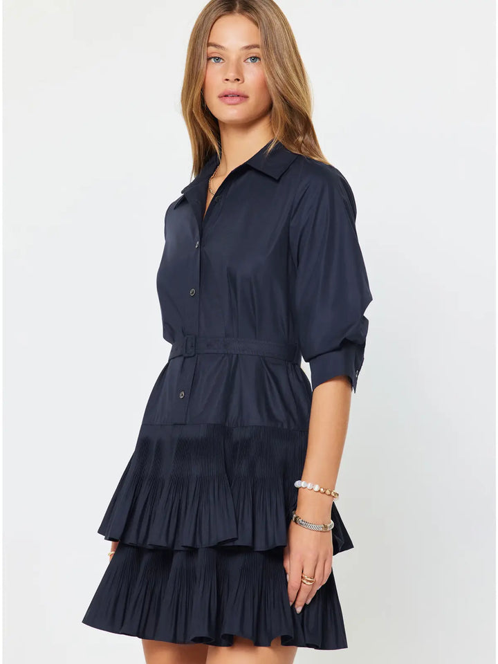 Polished Poplin Tiered Dress, Navy