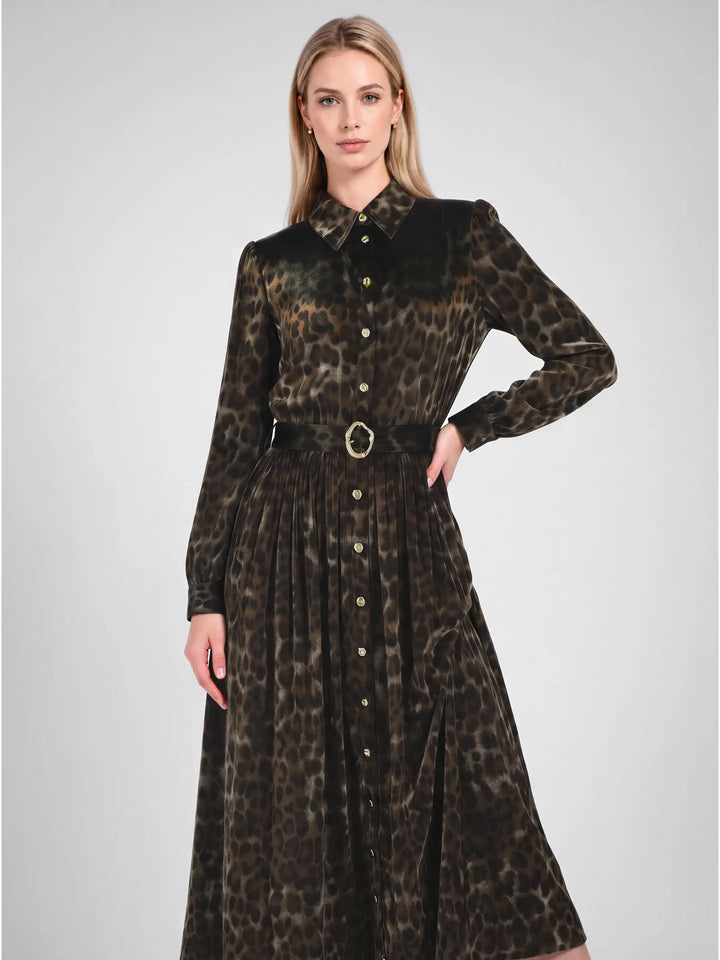 Serengeti Belted Leopard Midi Dress