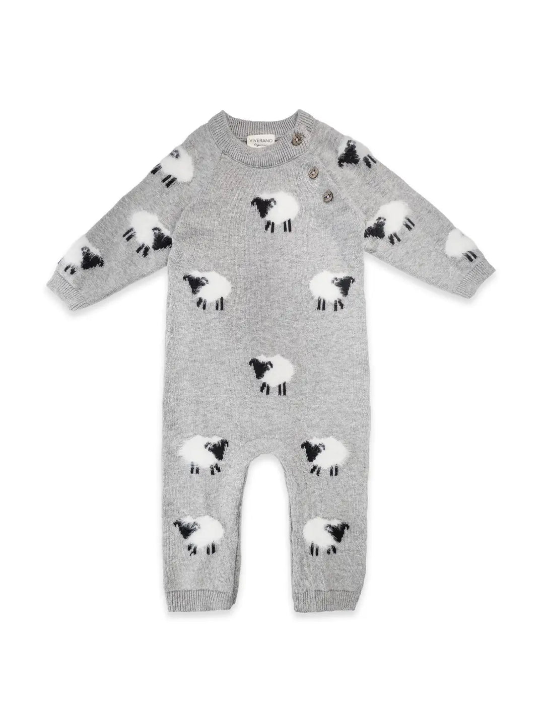 Furry Sheep Baby Jumpsuit in pewter grey heather, front flat lay