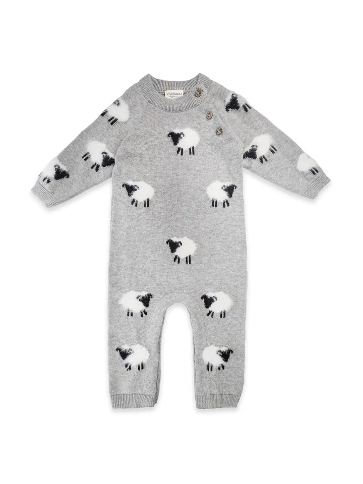 Furry Sheep Baby Jumpsuit in pewter grey heather, front flat lay