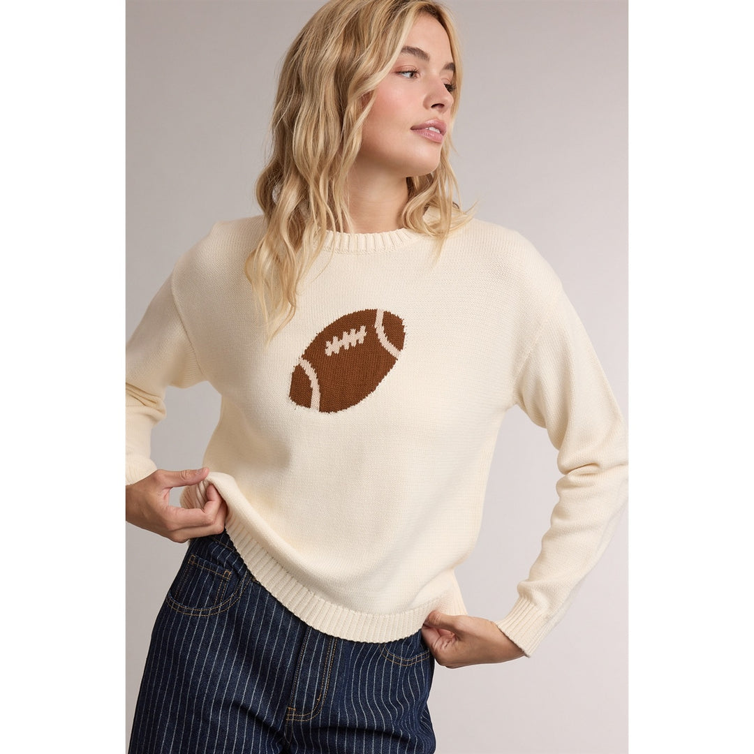 Game Day Football Sweater in cream, front view